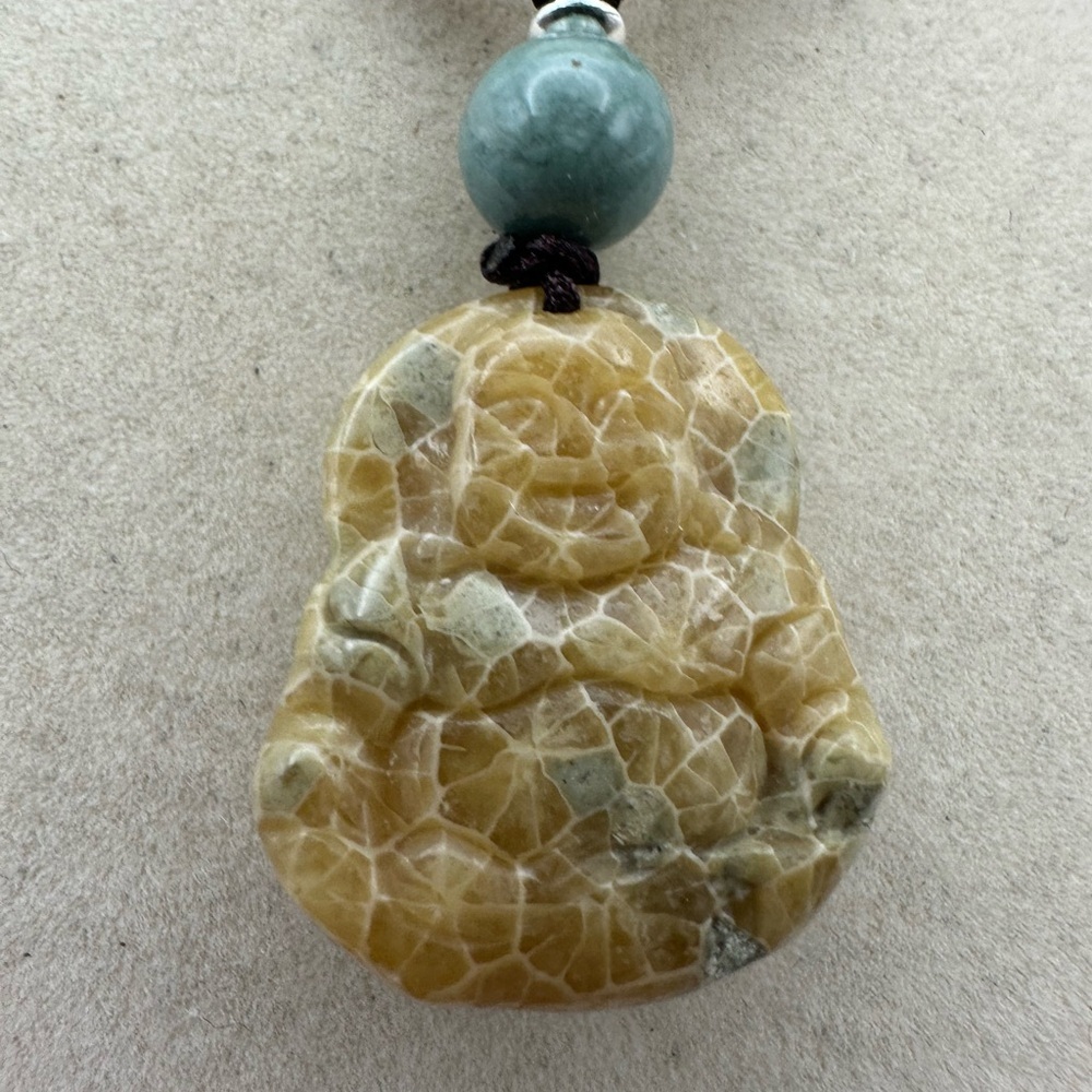 Coral Fossil Buddha Pendant Necklace Sterling Silver and Jade Accent Beads - Picture 4 of 10